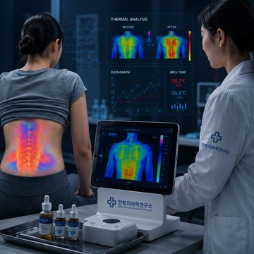 적외선 체열 분석 화면과 측정 중인 연구원